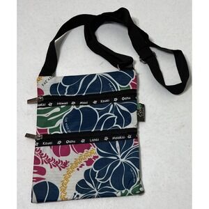 Eco Islands Hawaiian Cross Body Purse Tropical Flowers Zipper Pocket Adjustable